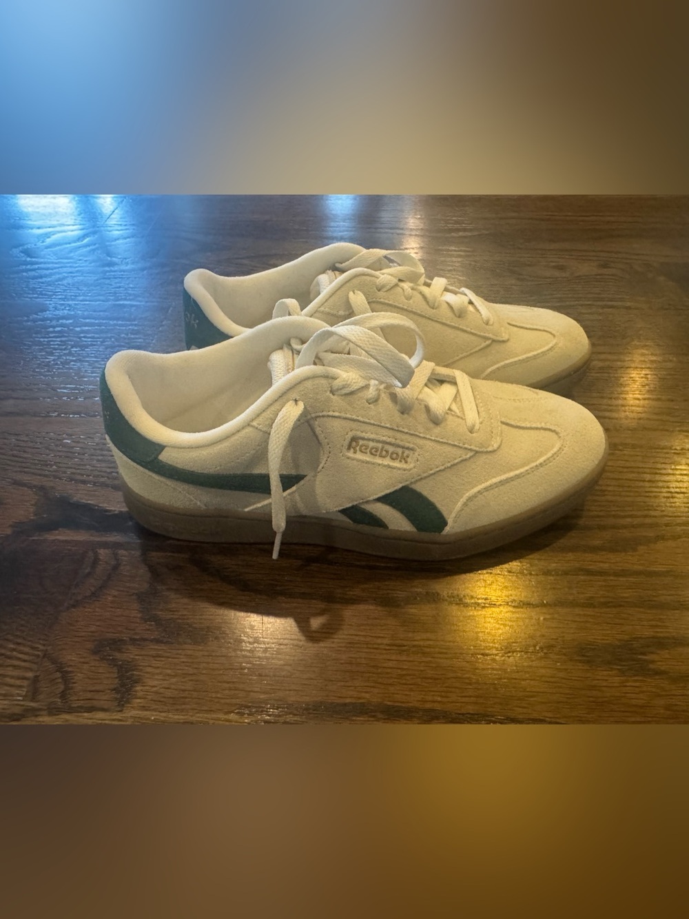 Reebok Cream Suede Sneakers with Green Accents